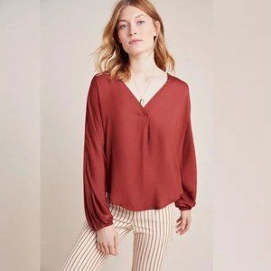 Anthropologie DOLAN Long Sleeve Contessa Top in Terracotta, Size Large